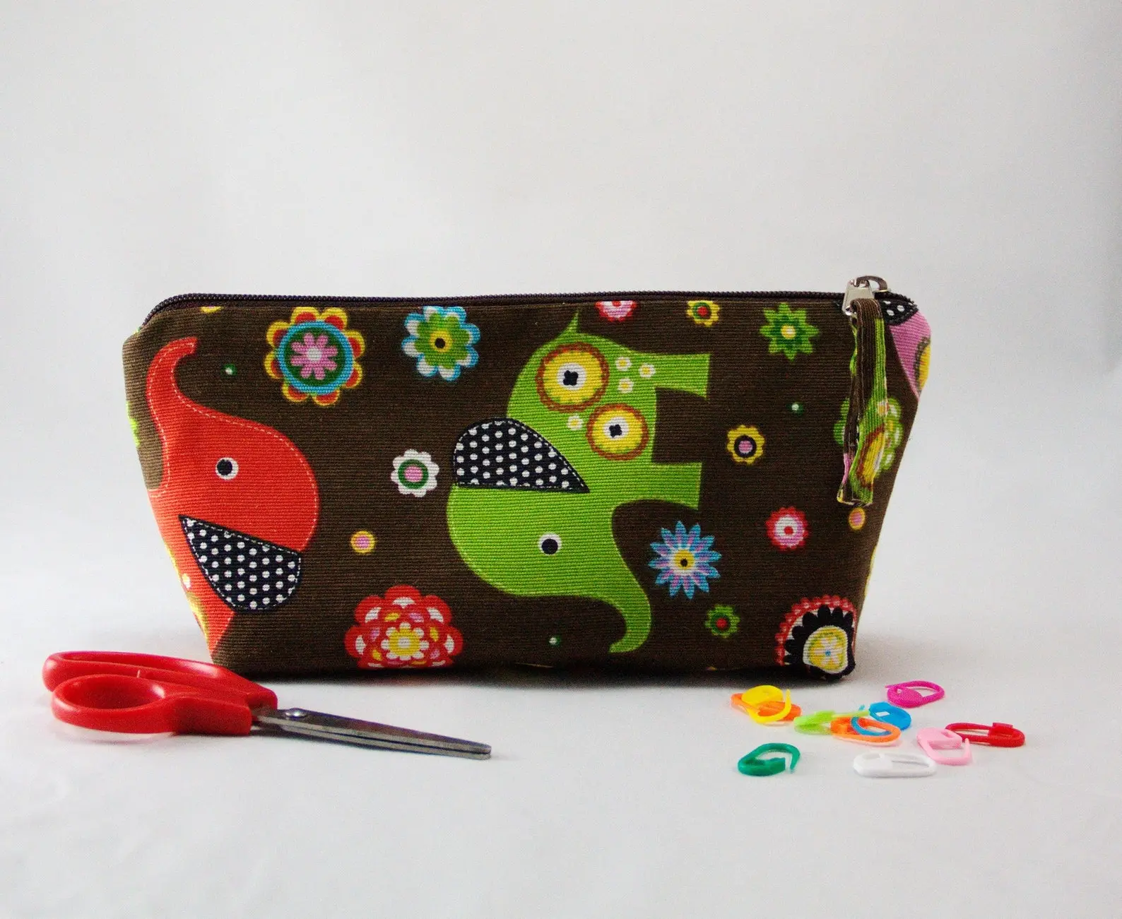 Zipper Notions Pouch Elephants Brown