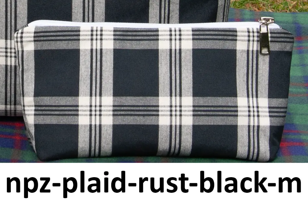 [npz-plaid-rust-black-m] Zipper Notions Pouch Plaid Rustikana Black M